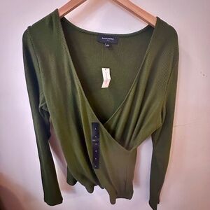BANANA REPUBLIC FACTORY Ribbed Mock Wrap Sweater - Dark Green - Large - NWT
